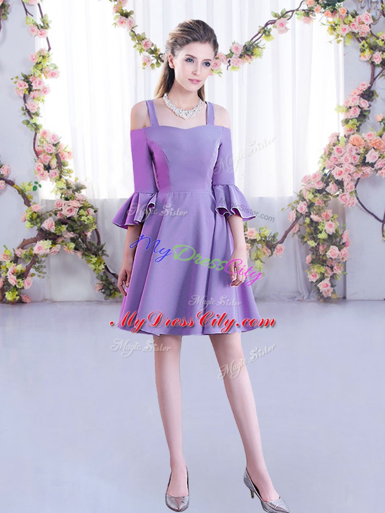 Lavender Dama Dress for Quinceanera Wedding Party with Ruching Off The Shoulder Half Sleeves Zipper