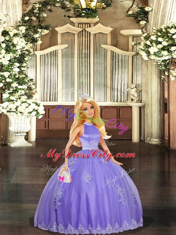 Clearance Beading and Appliques Sweet 16 Quinceanera Dress Lavender Backless Sleeveless Floor Length