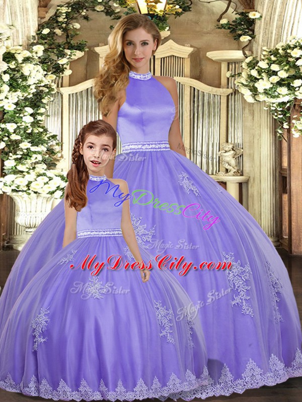 Clearance Beading and Appliques Sweet 16 Quinceanera Dress Lavender Backless Sleeveless Floor Length