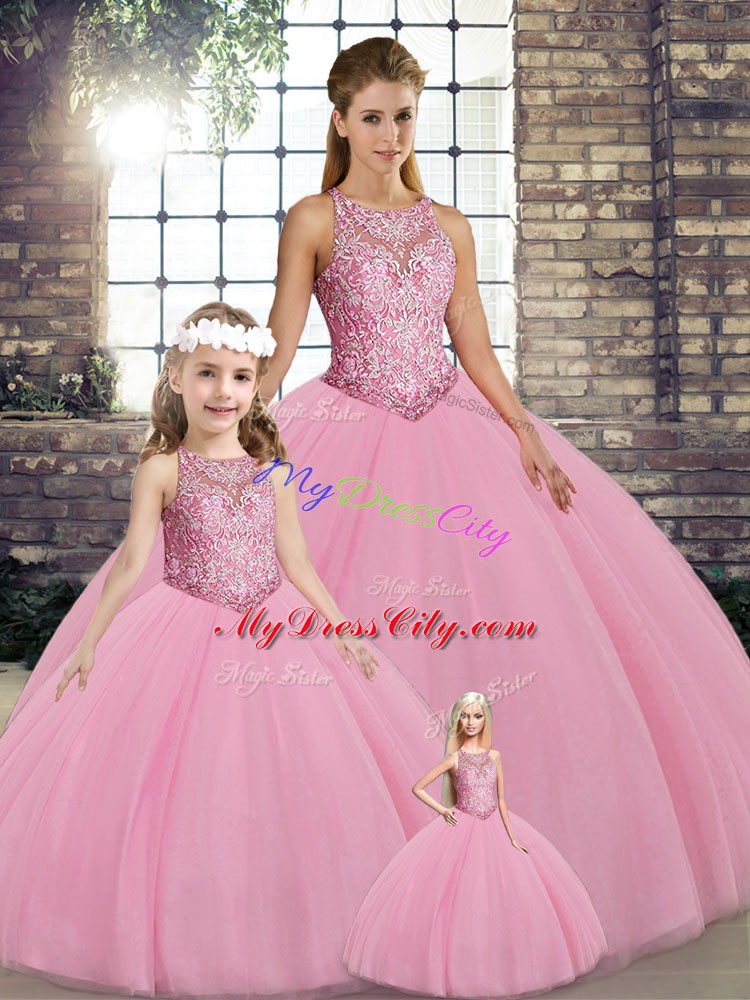 Custom Designed Tulle Sleeveless Floor Length Quinceanera Dresses and Embroidery