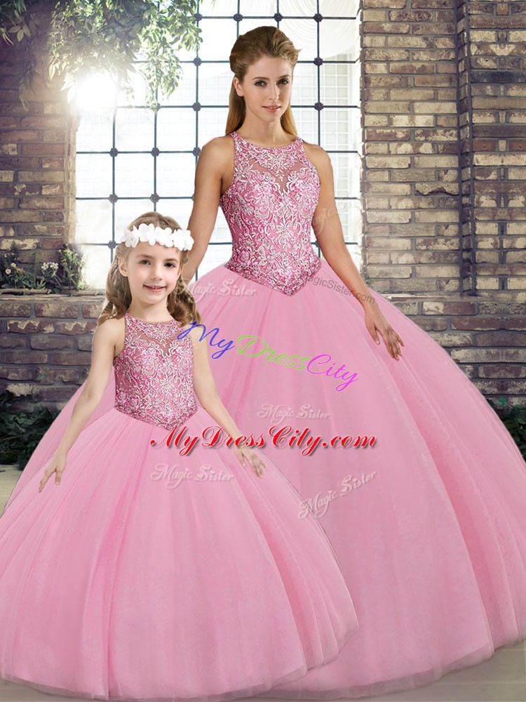 Custom Designed Tulle Sleeveless Floor Length Quinceanera Dresses and Embroidery