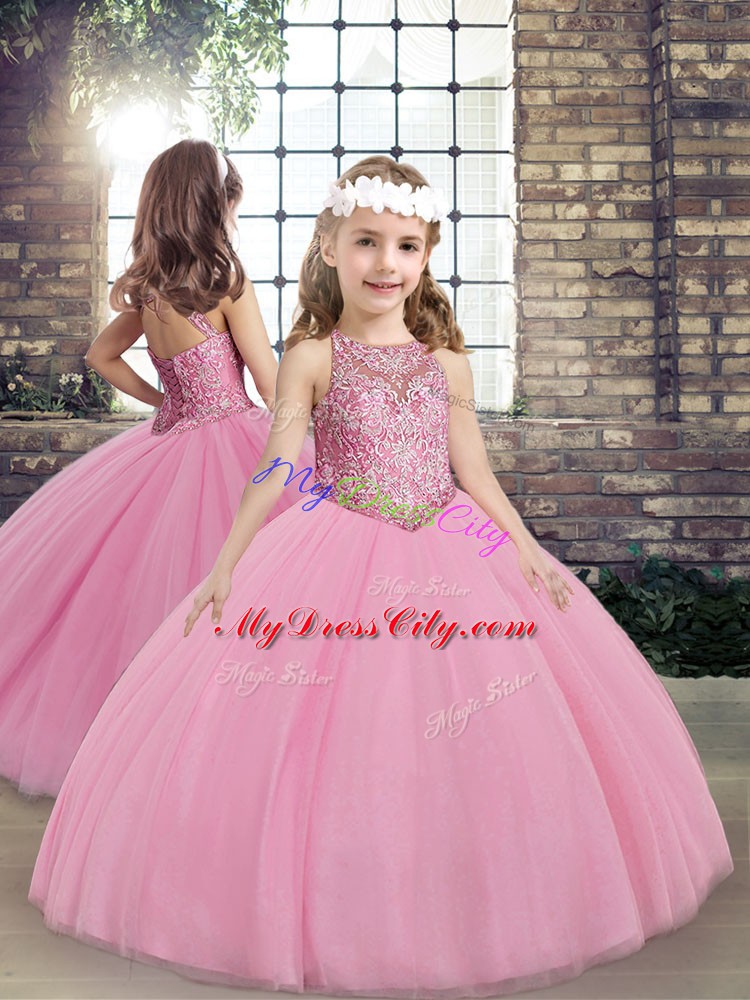 Custom Designed Tulle Sleeveless Floor Length Quinceanera Dresses and Embroidery