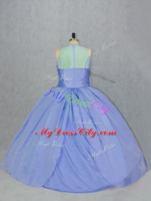 Blue Zipper Scoop Embroidery Sweet 16 Quinceanera Dress Satin Sleeveless