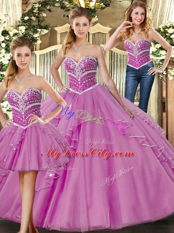 Hot Selling Ball Gowns Sweet 16 Quinceanera Dress Lilac Sweetheart Tulle Sleeveless Floor Length Lace Up