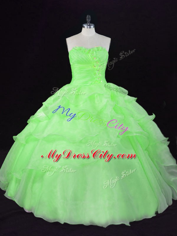 Exceptional Sweetheart Sleeveless 15th Birthday Dress Floor Length Beading and Ruffles Organza