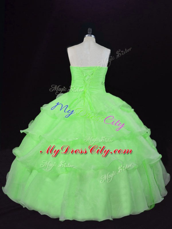 Exceptional Sweetheart Sleeveless 15th Birthday Dress Floor Length Beading and Ruffles Organza