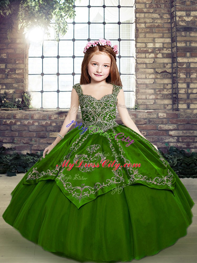 Excellent Green Sleeveless Tulle Lace Up Winning Pageant Gowns for Party and Military Ball and Wedding Party