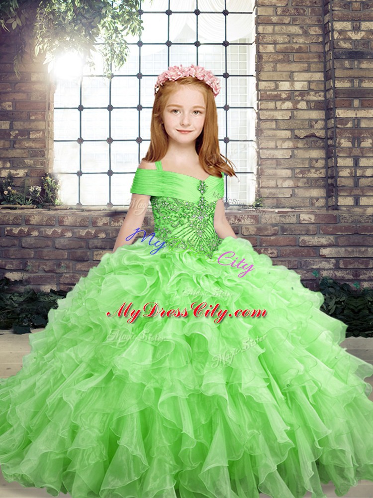 Floor Length Glitz Pageant Dress Organza Sleeveless Beading and Ruffles