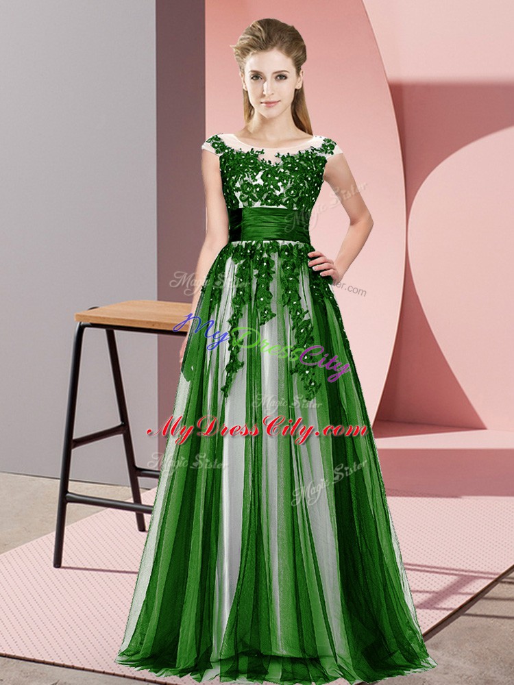 Empire Wedding Guest Dresses Green Scoop Tulle Sleeveless Floor Length Zipper