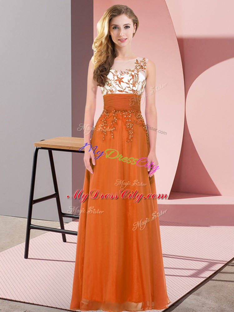 Glamorous Orange Red Bridesmaids Dress Wedding Party with Appliques Scoop Sleeveless Backless