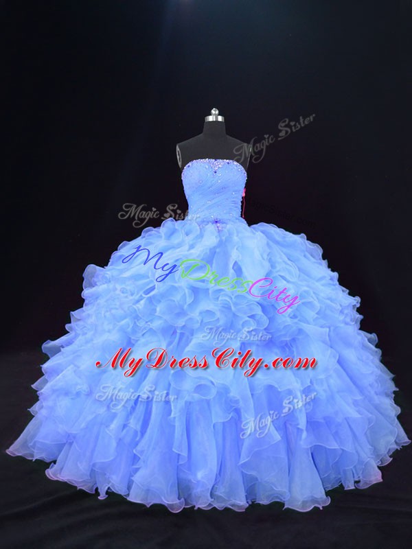 Organza Sleeveless Floor Length 15 Quinceanera Dress and Beading and Ruffles