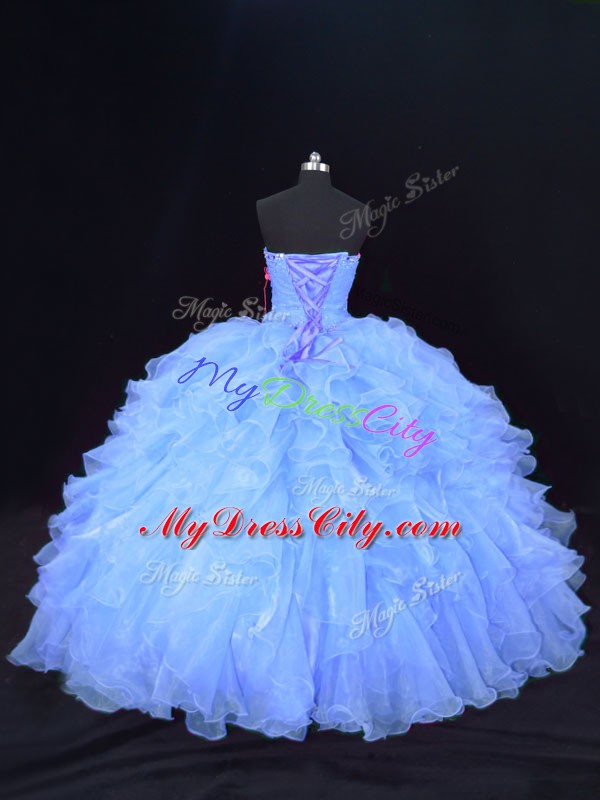 Organza Sleeveless Floor Length 15 Quinceanera Dress and Beading and Ruffles