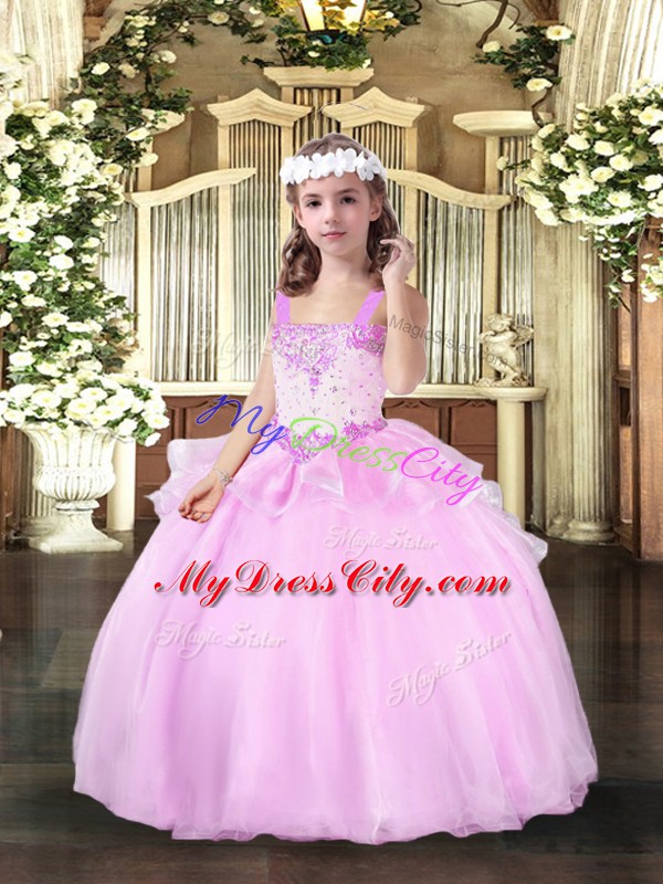 Sleeveless Beading Lace Up Kids Formal Wear