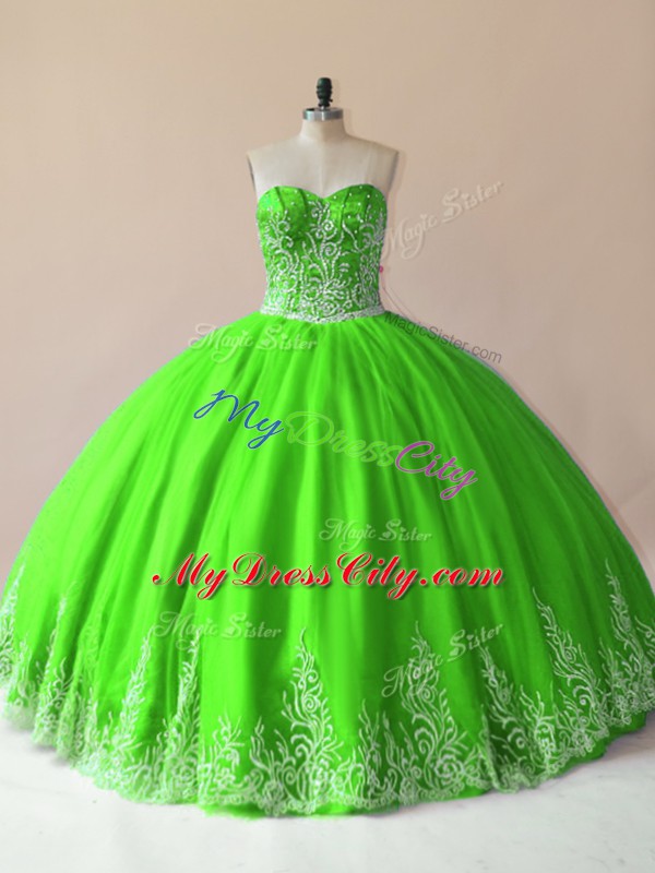 New Style Lace Up 15 Quinceanera Dress Embroidery Sleeveless Floor Length