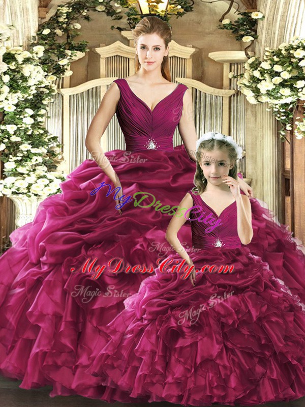 Organza Sleeveless Floor Length Quinceanera Gown and Ruffles