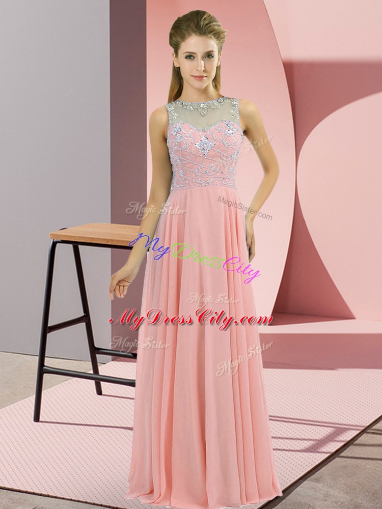 Pink Zipper High-neck Beading Homecoming Dress Chiffon Sleeveless