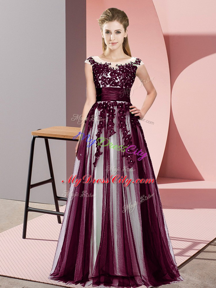 Dark Purple Scoop Zipper Beading and Lace Bridesmaids Dress Sleeveless