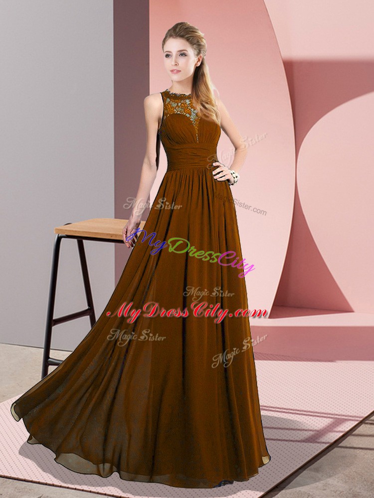 Fantastic Brown Scoop Neckline Lace Juniors Evening Dress Sleeveless Zipper