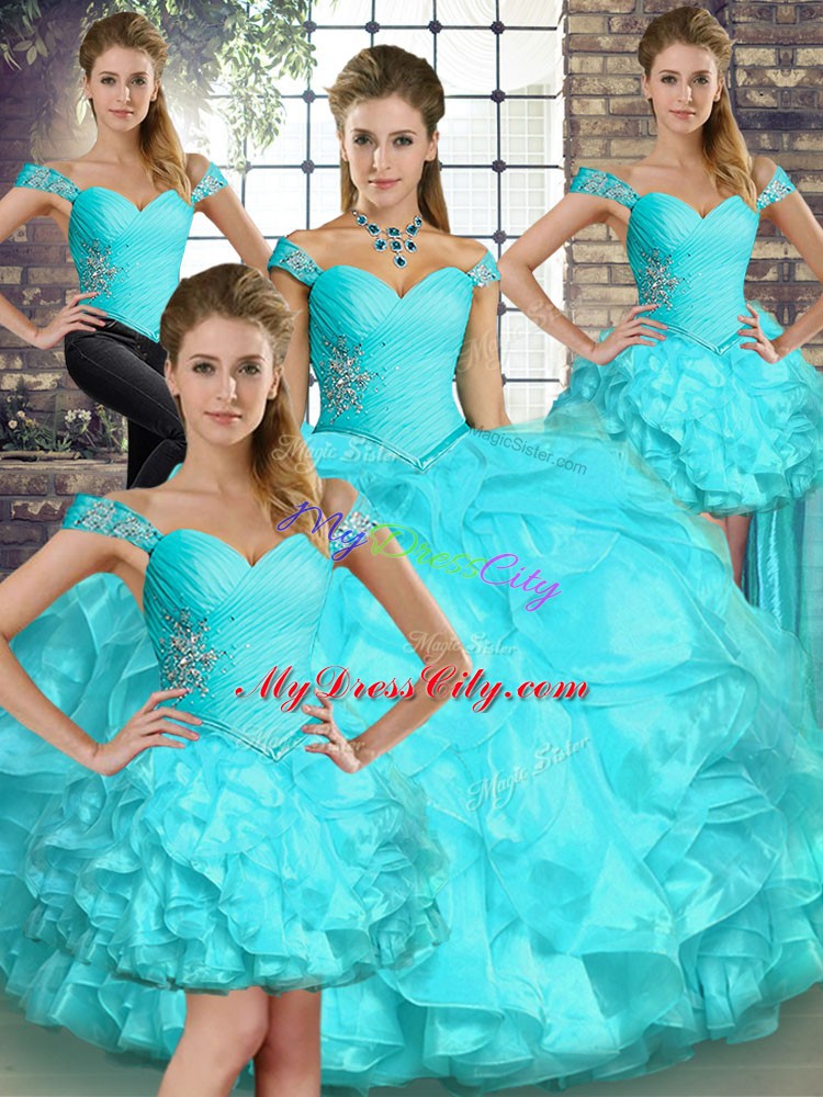 Sleeveless Lace Up Floor Length Beading and Ruffles Quinceanera Gowns