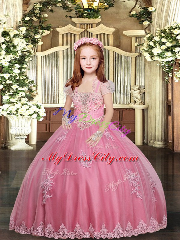 Tulle Sleeveless Floor Length Girls Pageant Dresses and Appliques