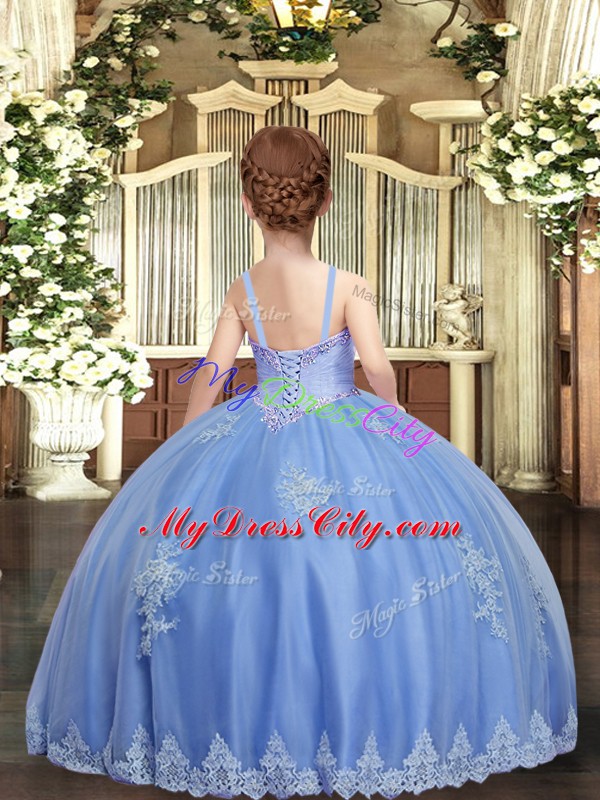 Tulle Sleeveless Floor Length Girls Pageant Dresses and Appliques