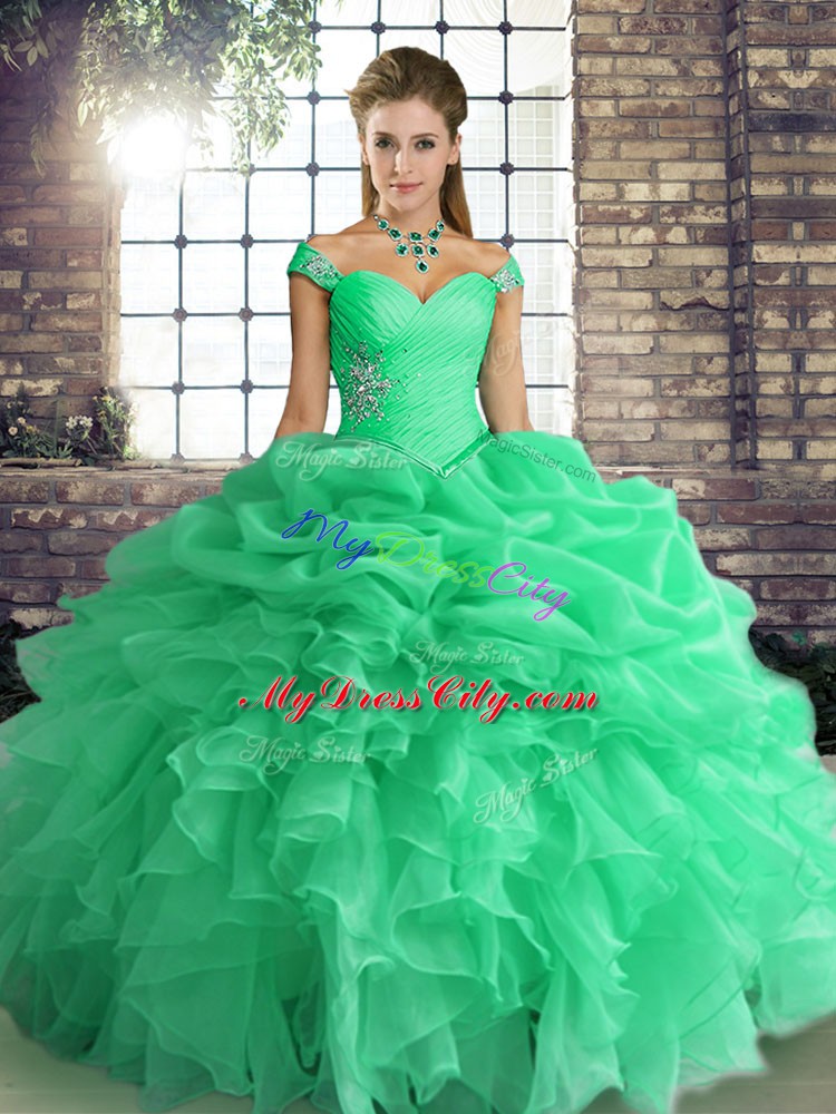 Elegant Turquoise Sleeveless Organza Lace Up Ball Gown Prom Dress for Party and Military Ball and Sweet 16 and Quinceanera