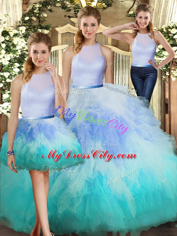 Floor Length Multi-color Vestidos de Quinceanera Tulle Sleeveless Ruffles