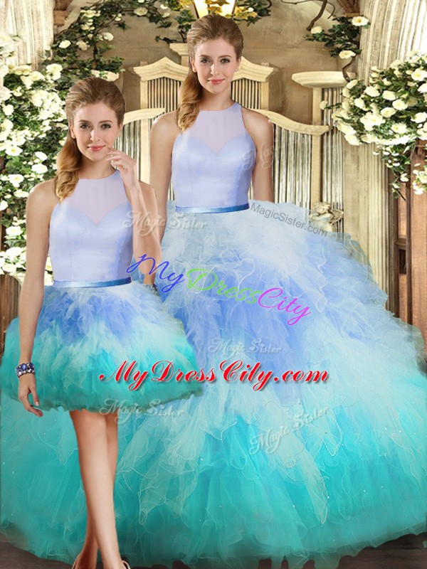 Floor Length Multi-color Vestidos de Quinceanera Tulle Sleeveless Ruffles