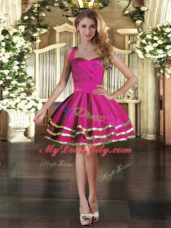 Floor Length Fuchsia Quinceanera Dress Halter Top Sleeveless Lace Up