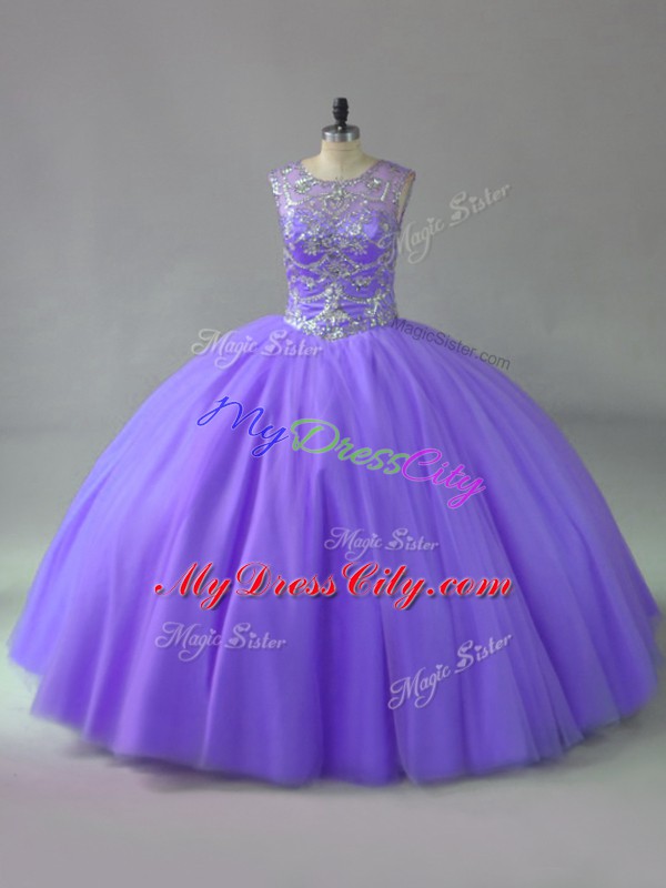 Eye-catching Lavender Sleeveless Beading Sweet 16 Quinceanera Dress