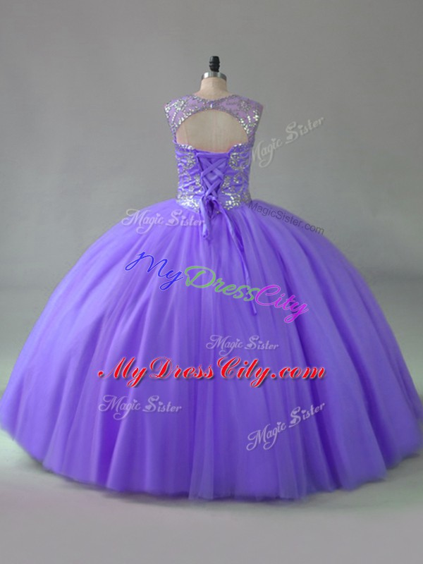 Eye-catching Lavender Sleeveless Beading Sweet 16 Quinceanera Dress