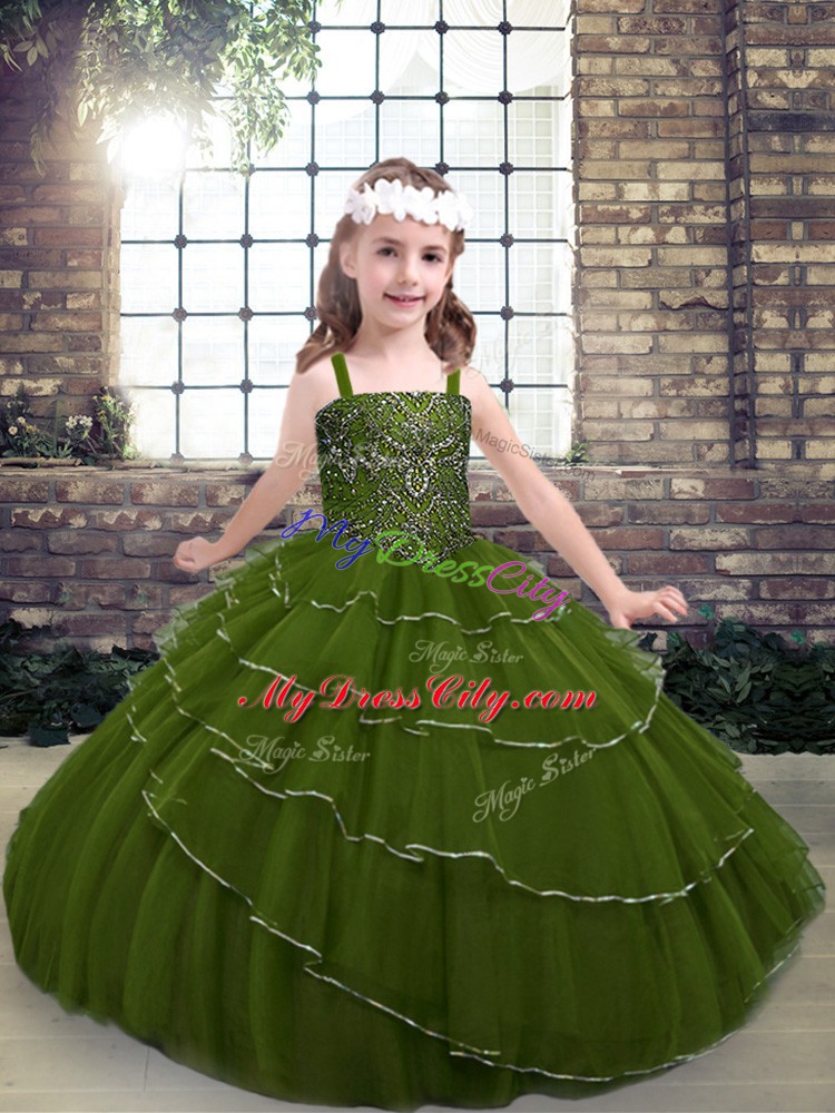 Sleeveless Lace Up Floor Length Beading and Ruffled Layers Pageant Gowns