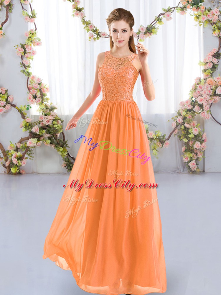 Orange Wedding Party Dress Wedding Party with Lace Scoop Sleeveless Zipper