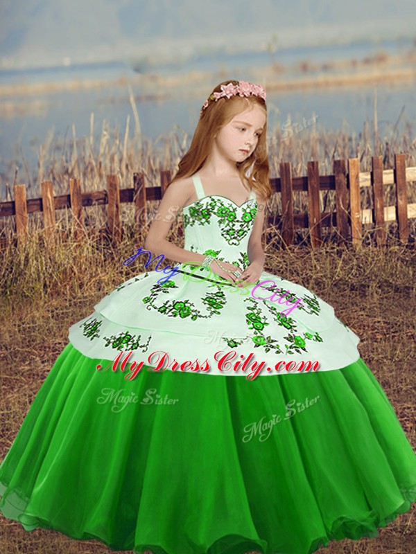 Lace Up Straps Embroidery Kids Formal Wear Organza Sleeveless