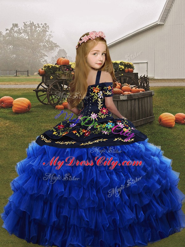 Discount Sleeveless Embroidery and Ruffled Layers Lace Up Little Girls Pageant Gowns