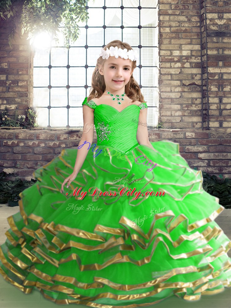 Straps Sleeveless Lace Up Little Girl Pageant Dress Tulle