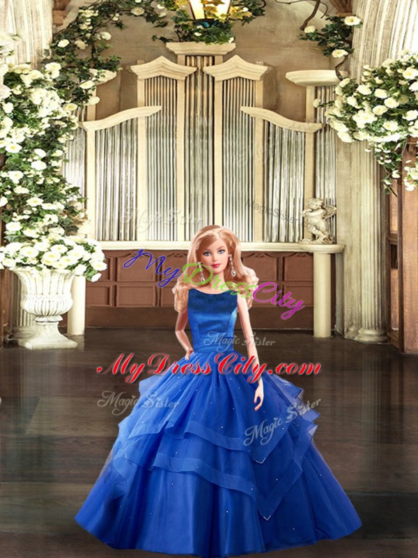 Custom Made Scoop Sleeveless Sweet 16 Dresses Floor Length Ruffled Layers Royal Blue Tulle