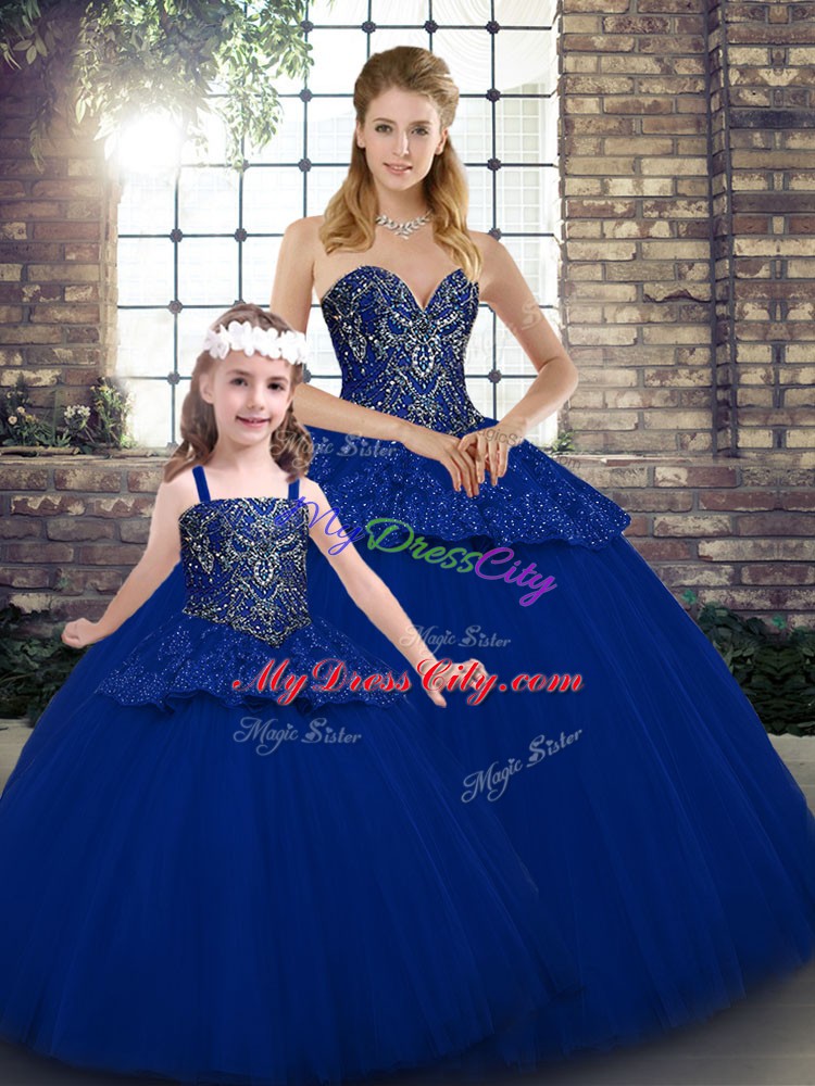 Sweetheart Sleeveless Tulle Vestidos de Quinceanera Beading and Appliques Lace Up