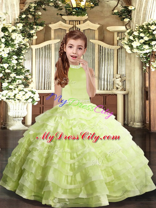 Sleeveless Backless Floor Length Beading and Ruffled Layers Little Girls Pageant Dress Wholesale