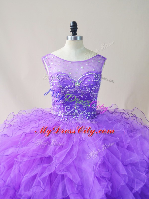 Custom Made Floor Length Ball Gowns Sleeveless Purple Sweet 16 Dresses Lace Up