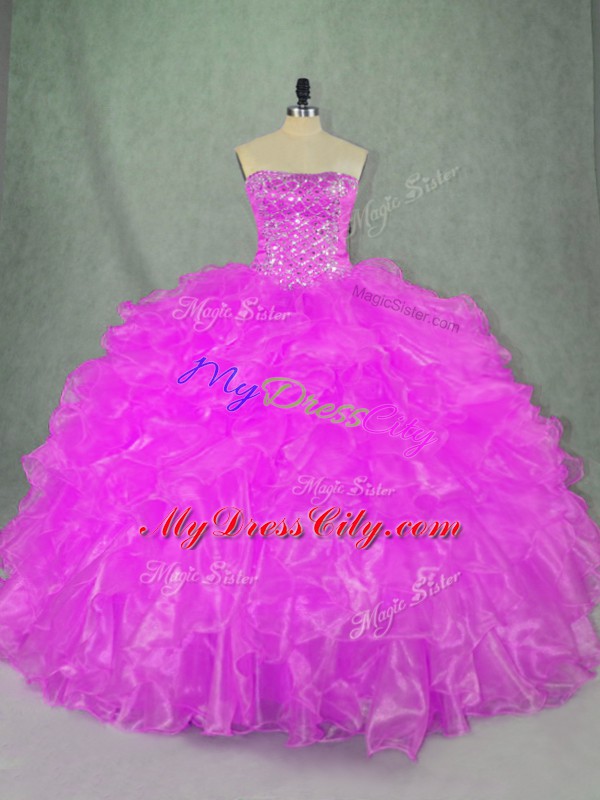 Extravagant Beading and Ruffles Sweet 16 Dresses Lilac Lace Up Sleeveless Floor Length