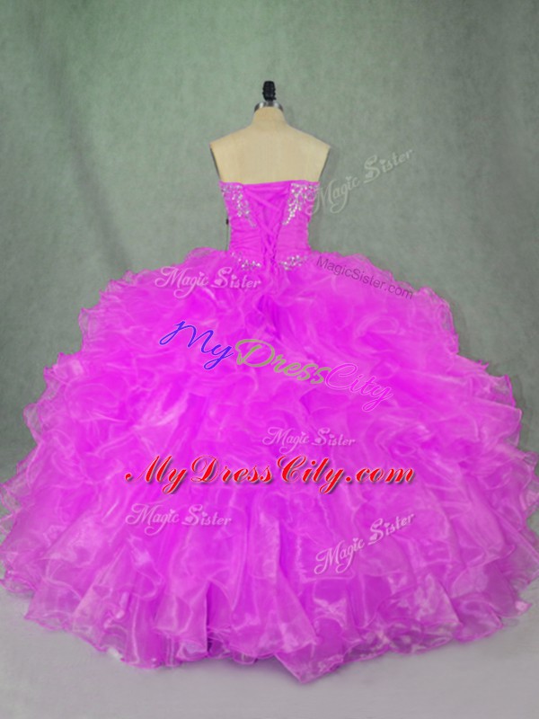 Extravagant Beading and Ruffles Sweet 16 Dresses Lilac Lace Up Sleeveless Floor Length