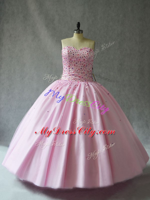 Pink Quinceanera Dresses Sweet 16 and Quinceanera with Beading Sweetheart Sleeveless Lace Up