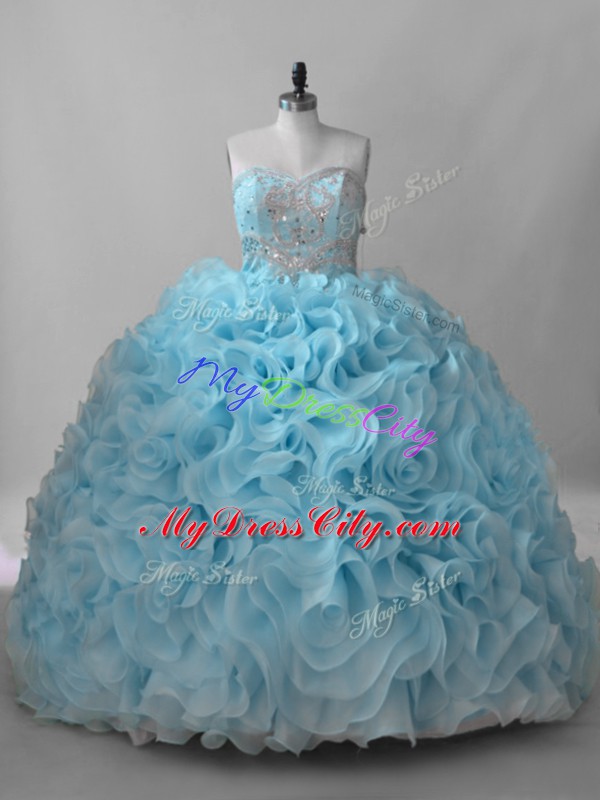 Lace Up Quinceanera Dresses Baby Blue for Sweet 16 and Quinceanera with Beading Brush Train