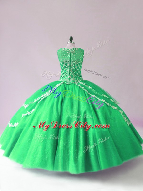 Charming Floor Length Zipper Ball Gown Prom Dress Green for Sweet 16 and Quinceanera with Beading