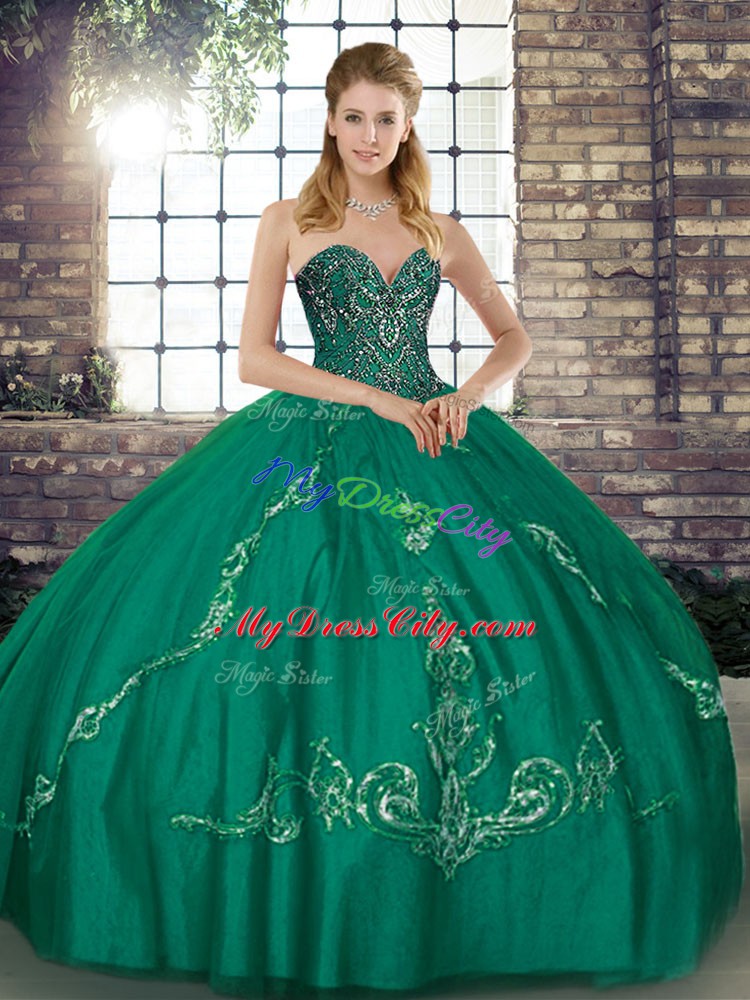 Latest Turquoise Lace Up Sweet 16 Quinceanera Dress Beading and Embroidery Sleeveless Floor Length