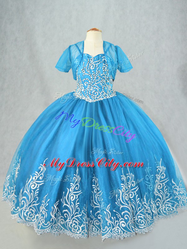 Excellent Sleeveless Beading and Embroidery Lace Up Kids Pageant Dress