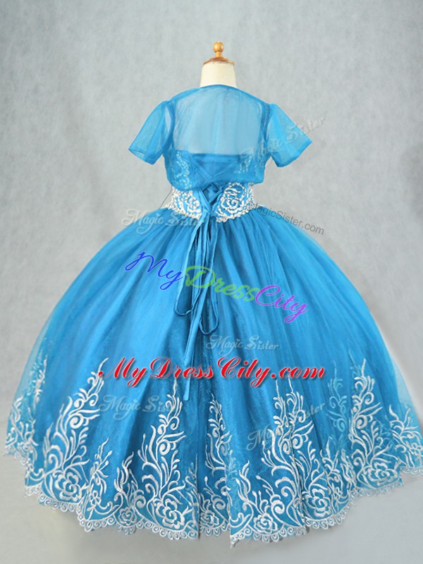 Excellent Sleeveless Beading and Embroidery Lace Up Kids Pageant Dress