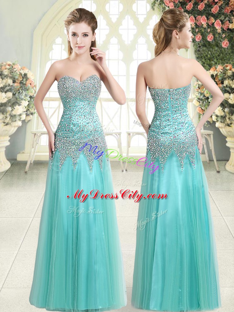 Cheap Apple Green Sleeveless Beading Floor Length Prom Gown