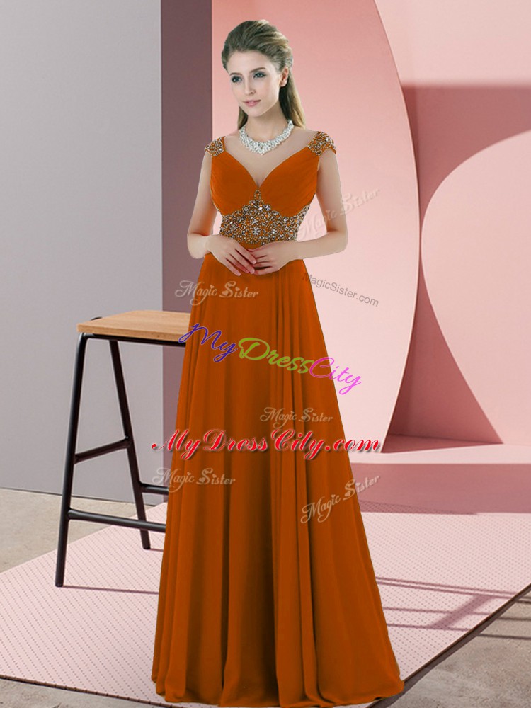 Dynamic Orange Chiffon Backless Prom Evening Gown Sleeveless Floor Length Beading